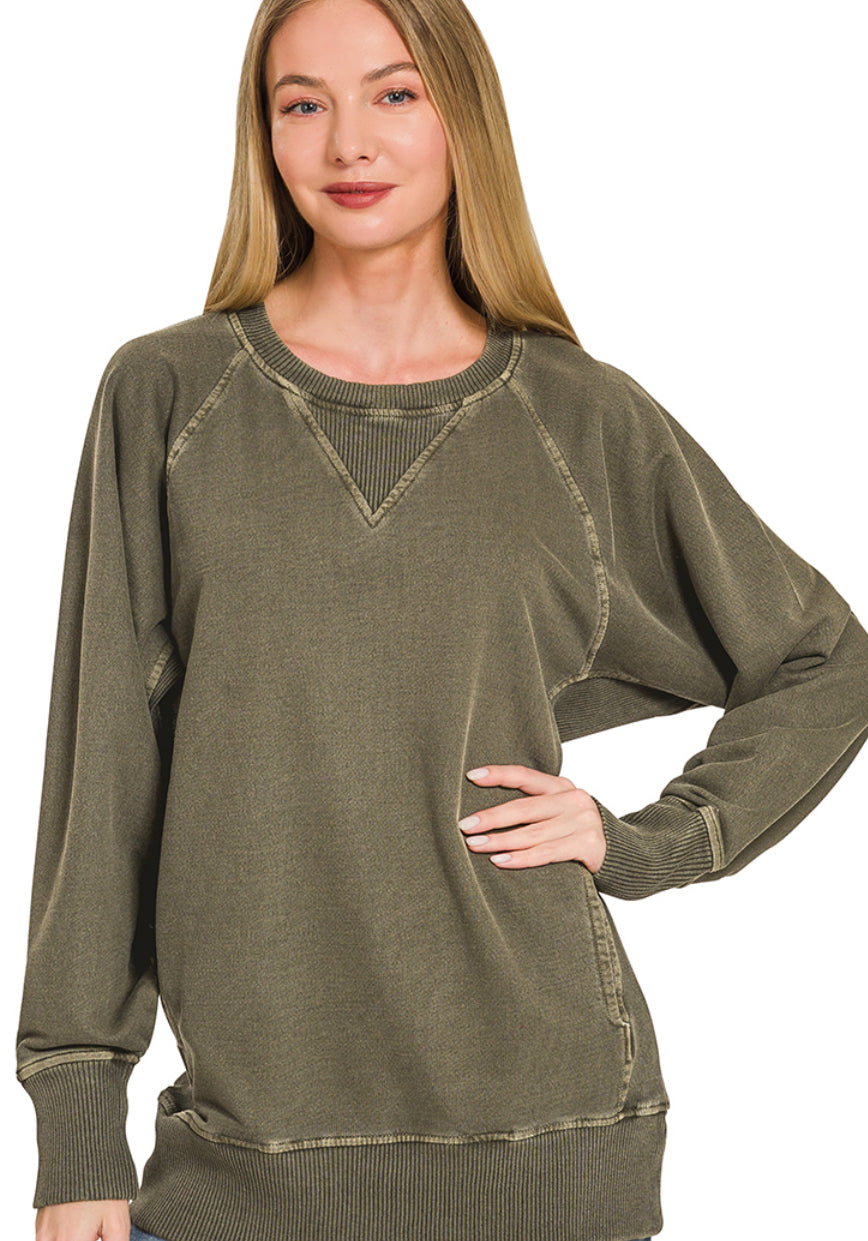 French terry pullover- Dark Olive