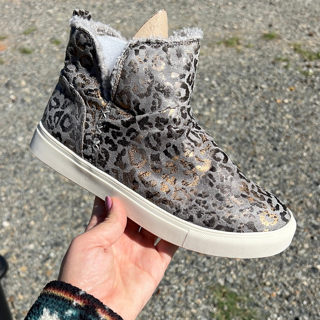 Grey leopard booties