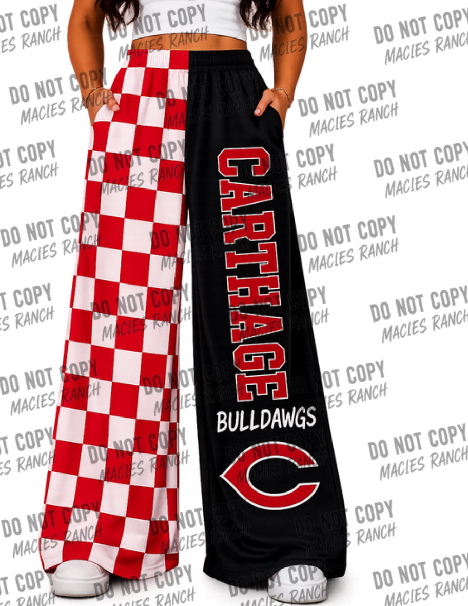Carthage DUO WIDE LEG PANTS-red checkered with black