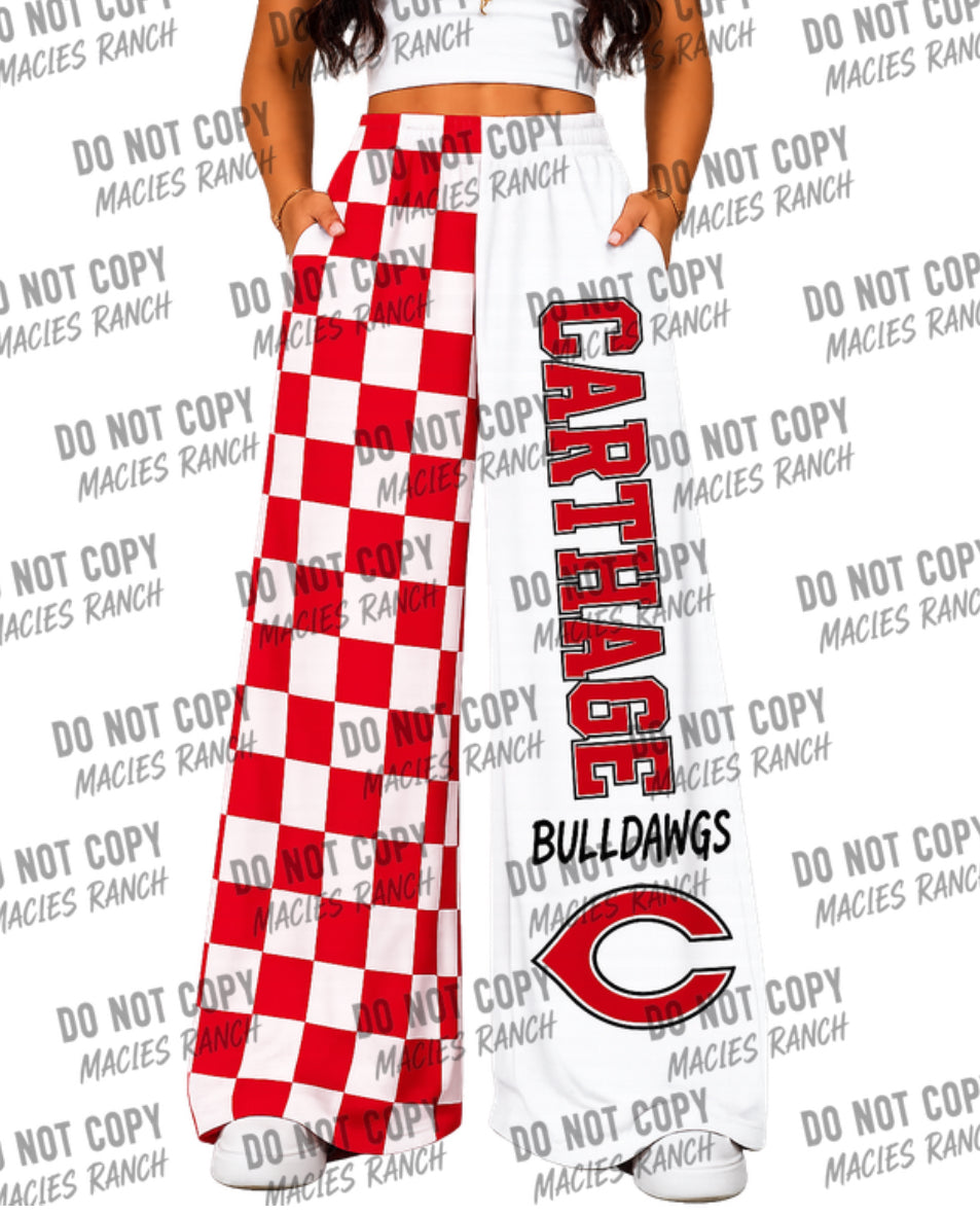 Carthage DUO WIDE LEG PANTS- red checkered with white