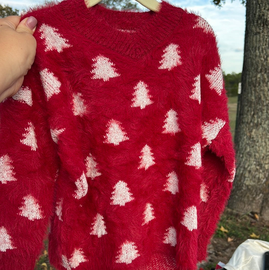 Red￼ fleece tree sweater