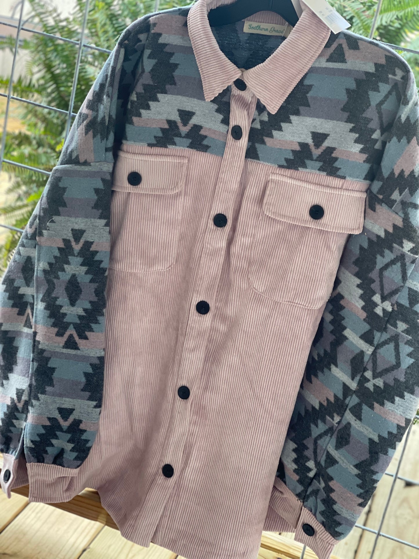 Pink corduroy aztec shacket