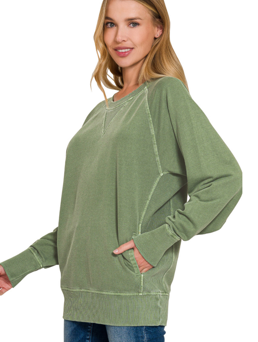 French terry pullover-light Olive