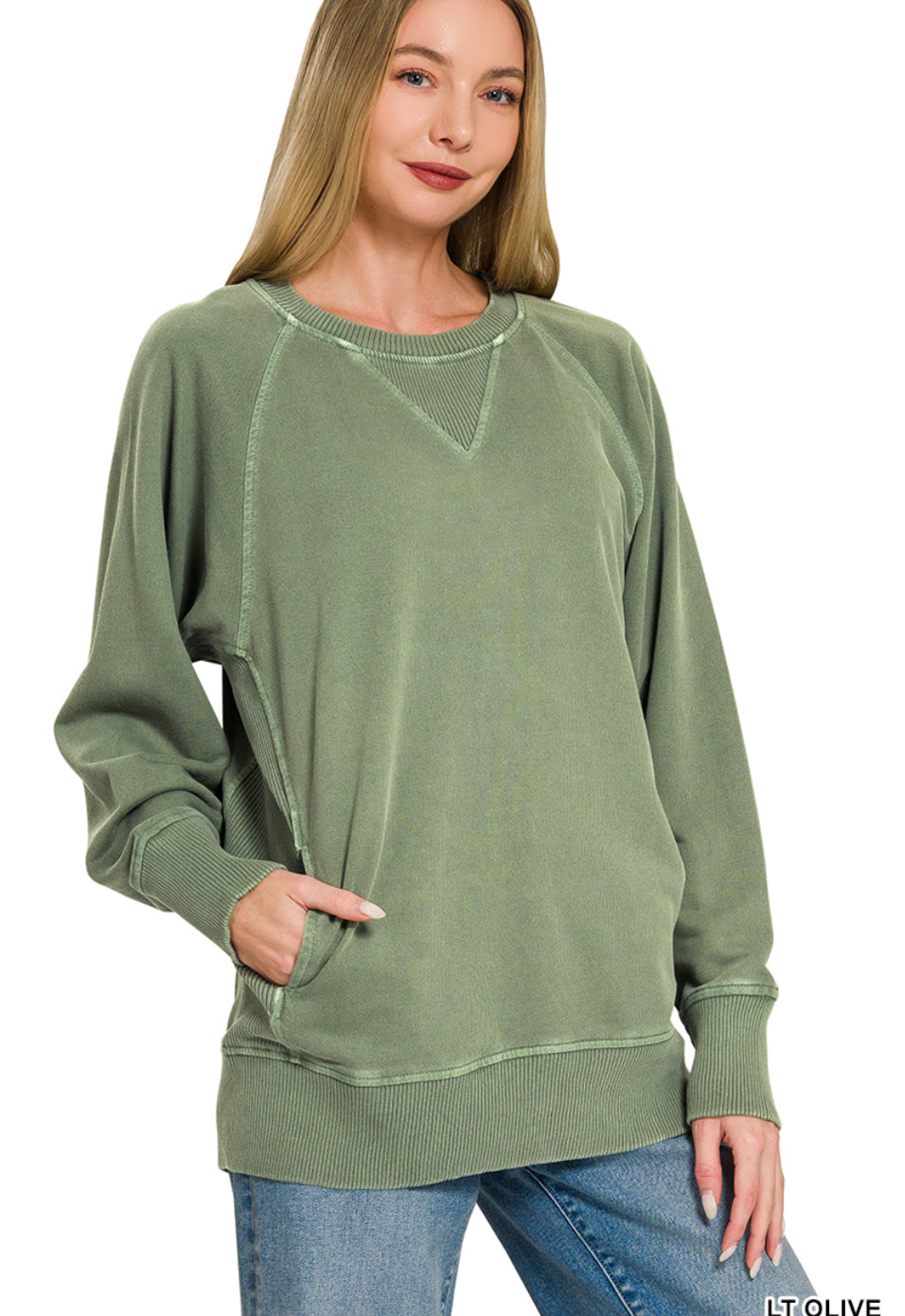 French terry pullover-light Olive
