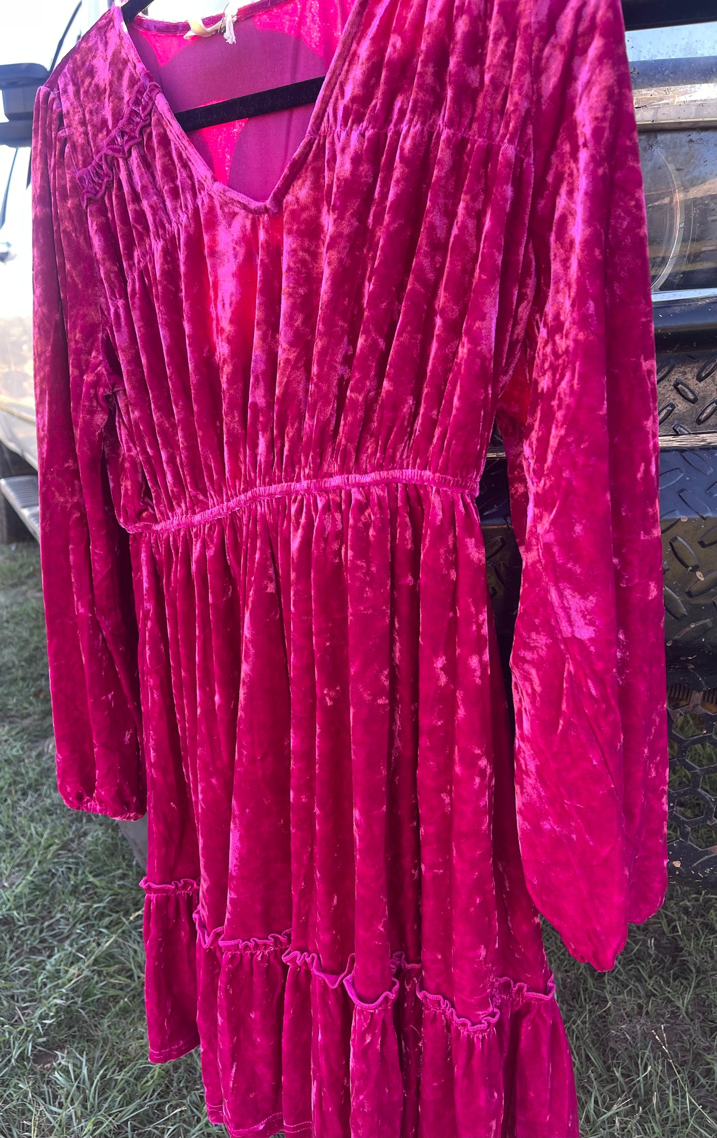 Pink crushed velvet dress