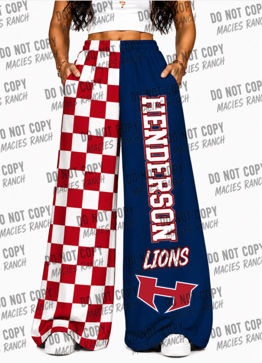 Henderson DUO WIDE LEG PANTS -Red checkered