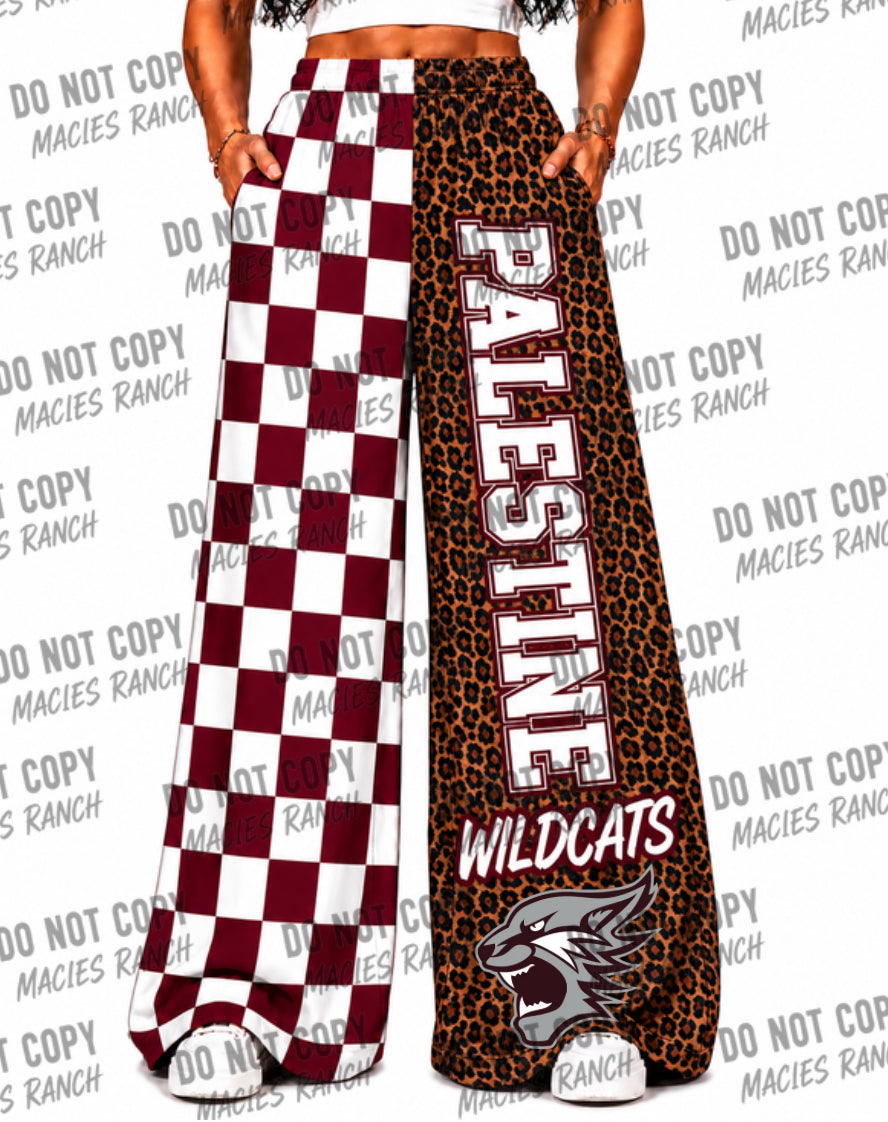 Palestine DUO WIDE LEG PANTS- checkered/ cheetah