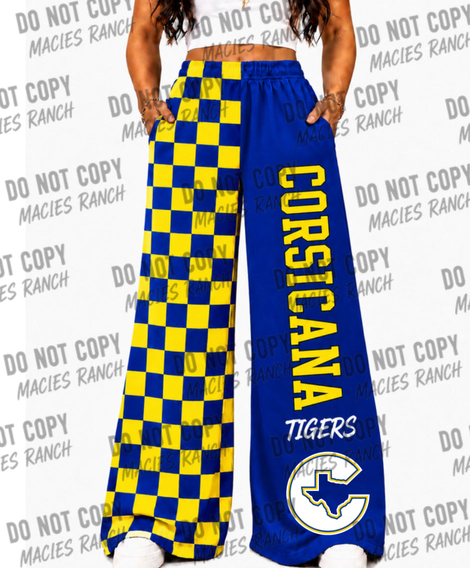 Corsicana DUO WIDE LEG PANTS- checkered blue/yellow