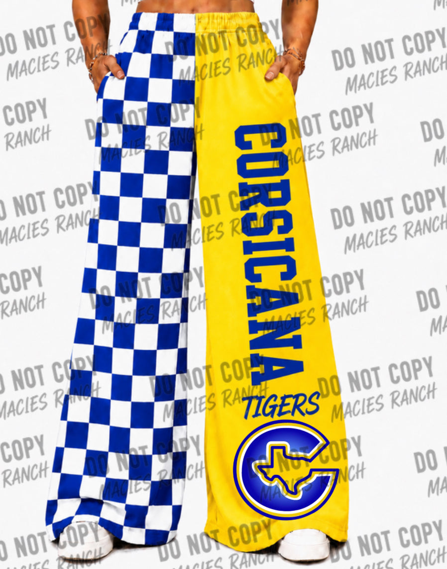 Corsicana DUO WIDE LEG PANTS- checkered blue