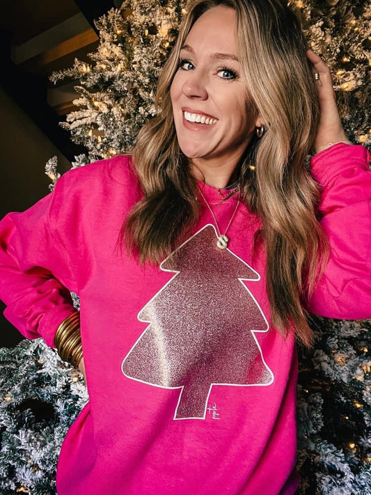 Bubblegum pink Christmas tree sweatshirt