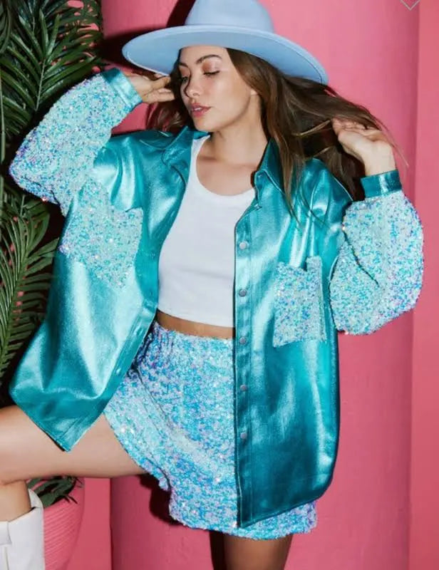 Turquoise Bling Shacket